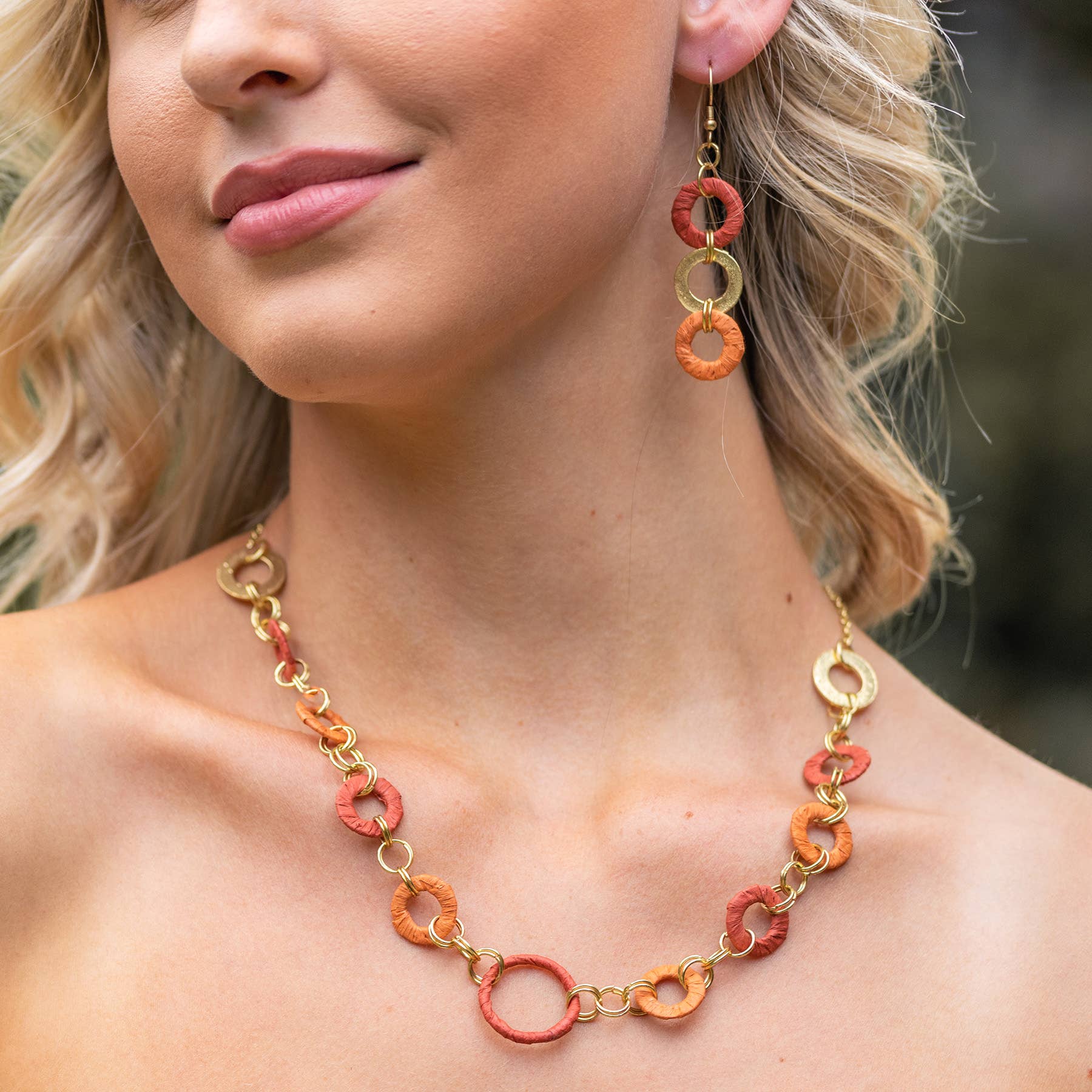 Sachi Raffia Rings Earrings - Rust and Orange Small Rings