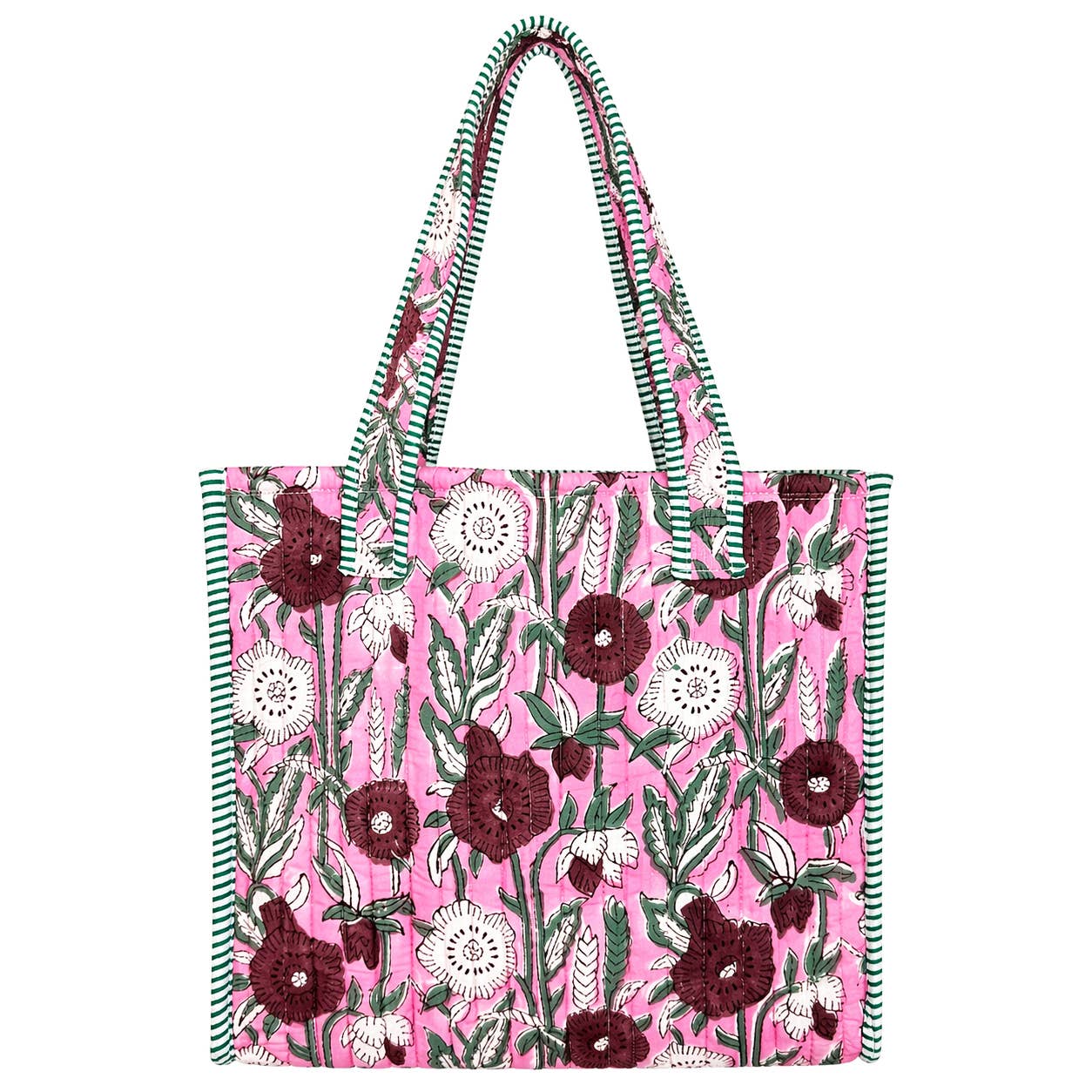 Fuchsia Bouquet Block-Printed Quilted Mini Tote