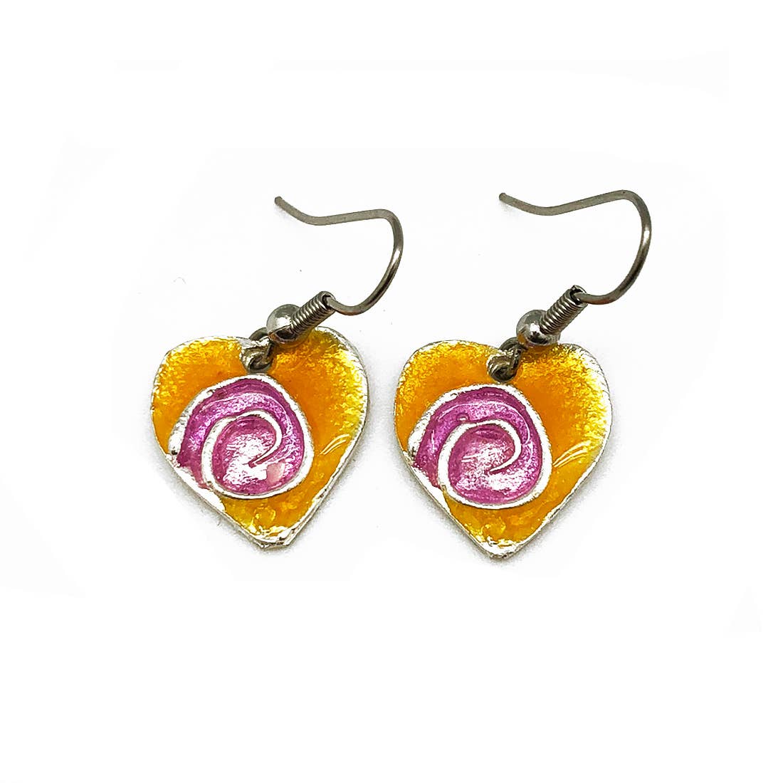 Pewter Earrings with Color Enamel - Squash/Lilac Heart