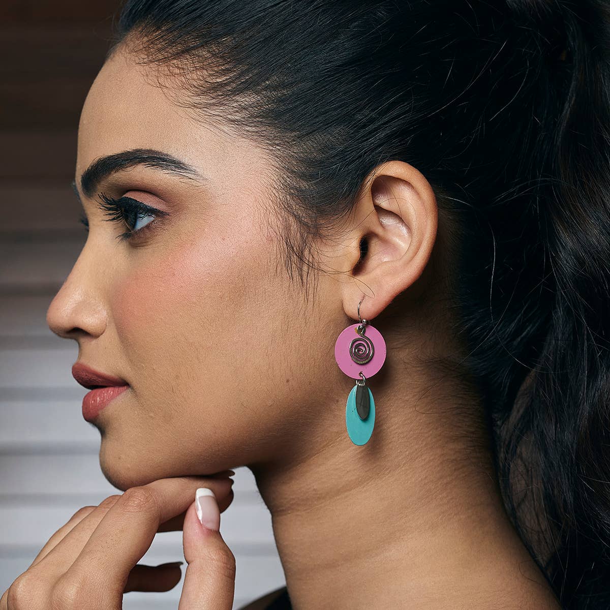 Handcrafted Pink & Teal Patina Spiral Earrings