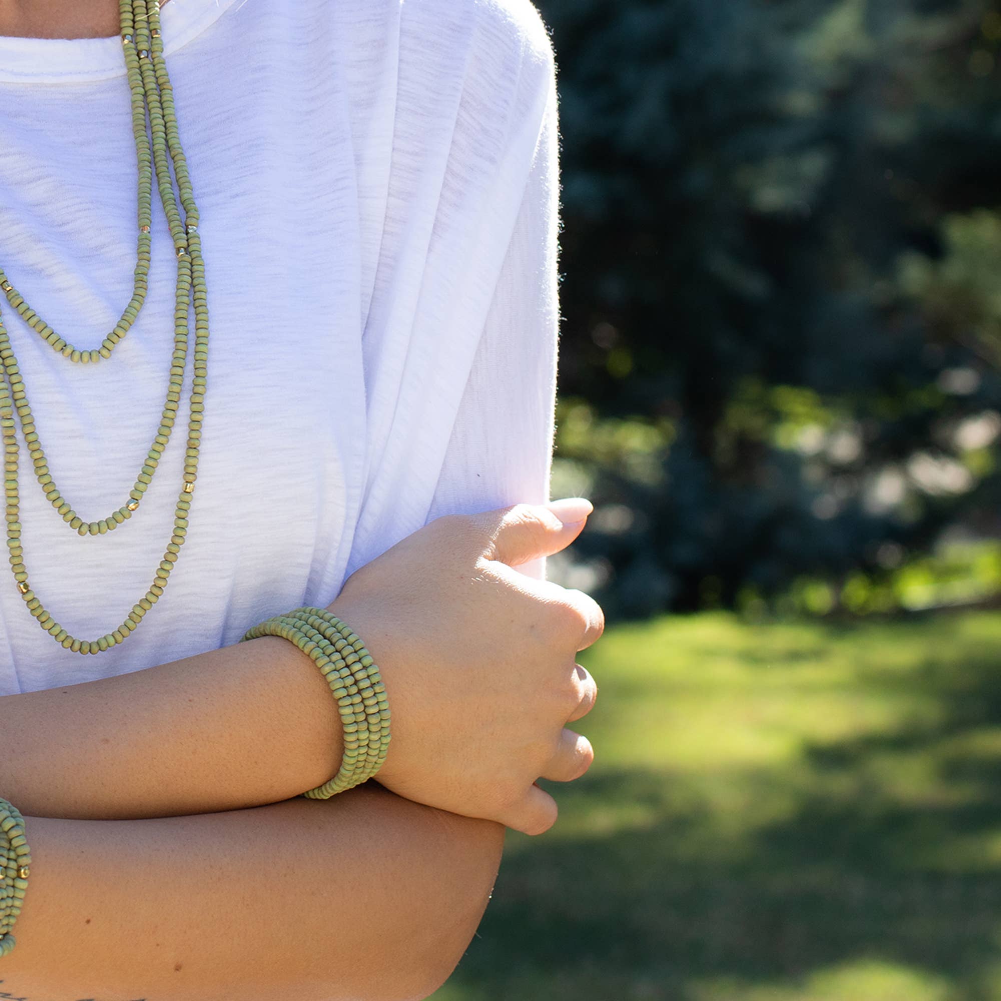 Sachi Chromatic Hues - Sage Green Coil Bracelet