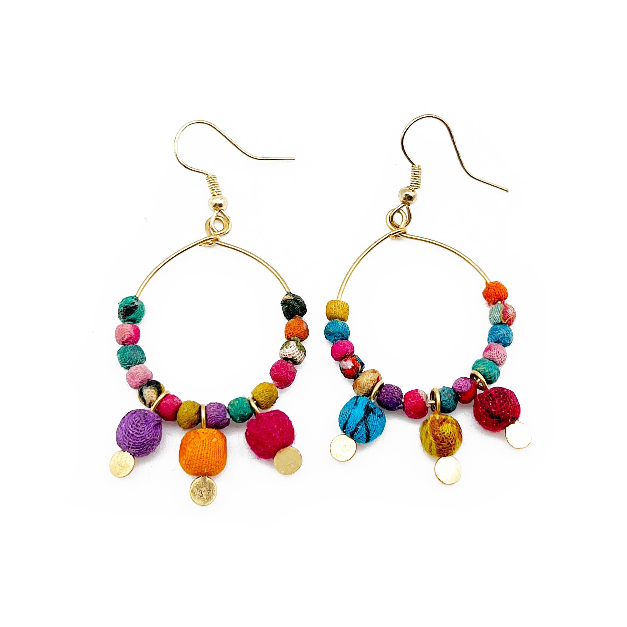 Aasha Kantha Handcrafted Earrings Small Hoop with Dangle