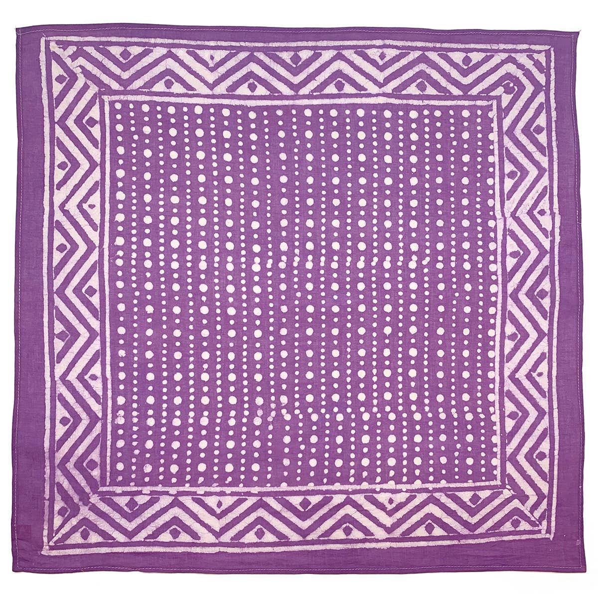 Block Printed Bandana - Purple Dots with Chevron Border