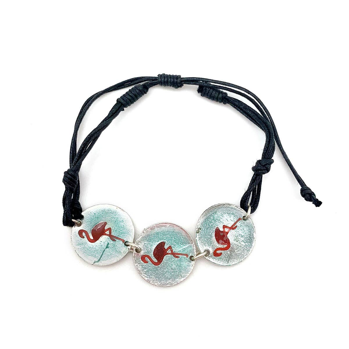 Pewter Bracelet with Color Enamel - Flamingo in Red/Aqua
