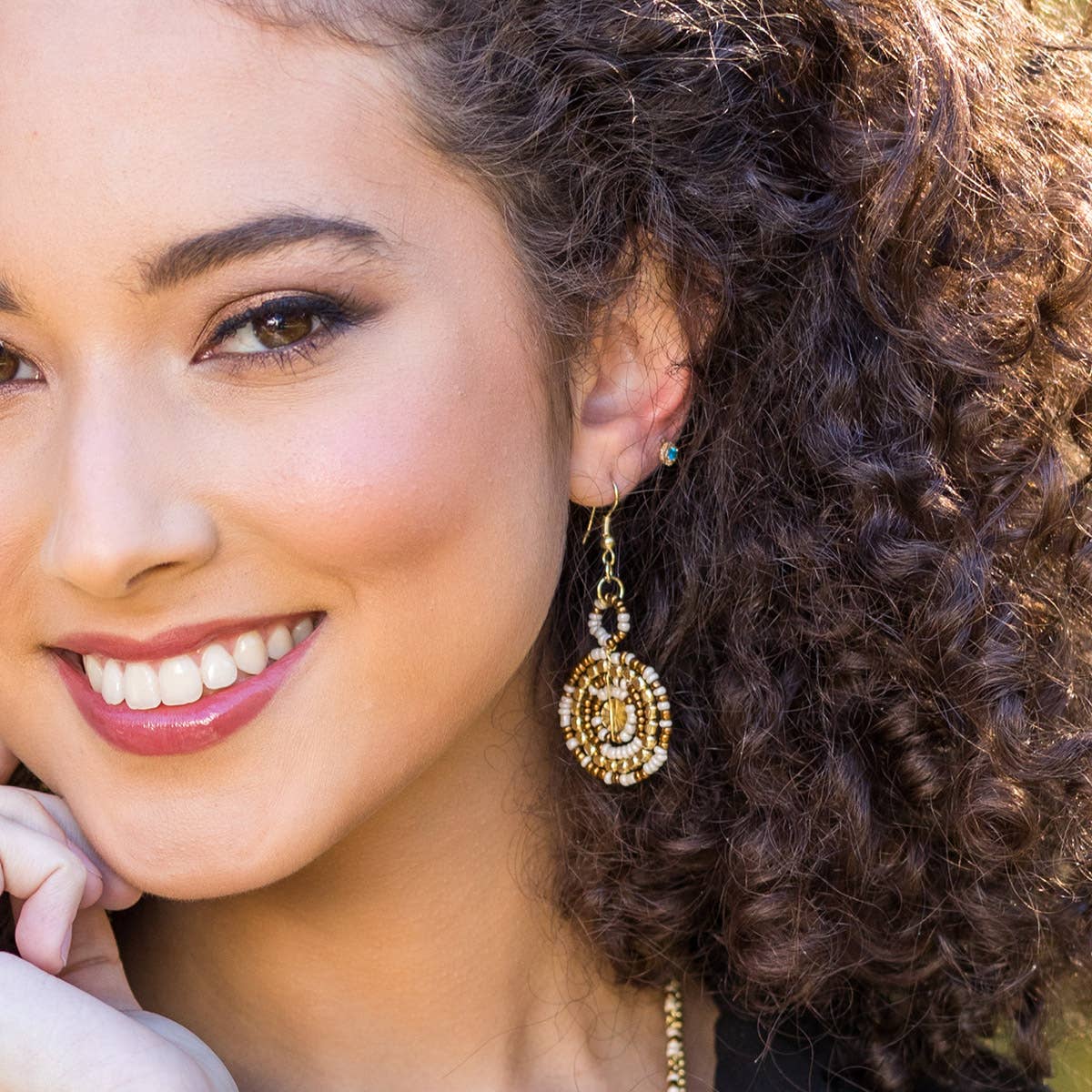 Sachi Coffee & Cream Collection Earrings - Bead Disc & Loop