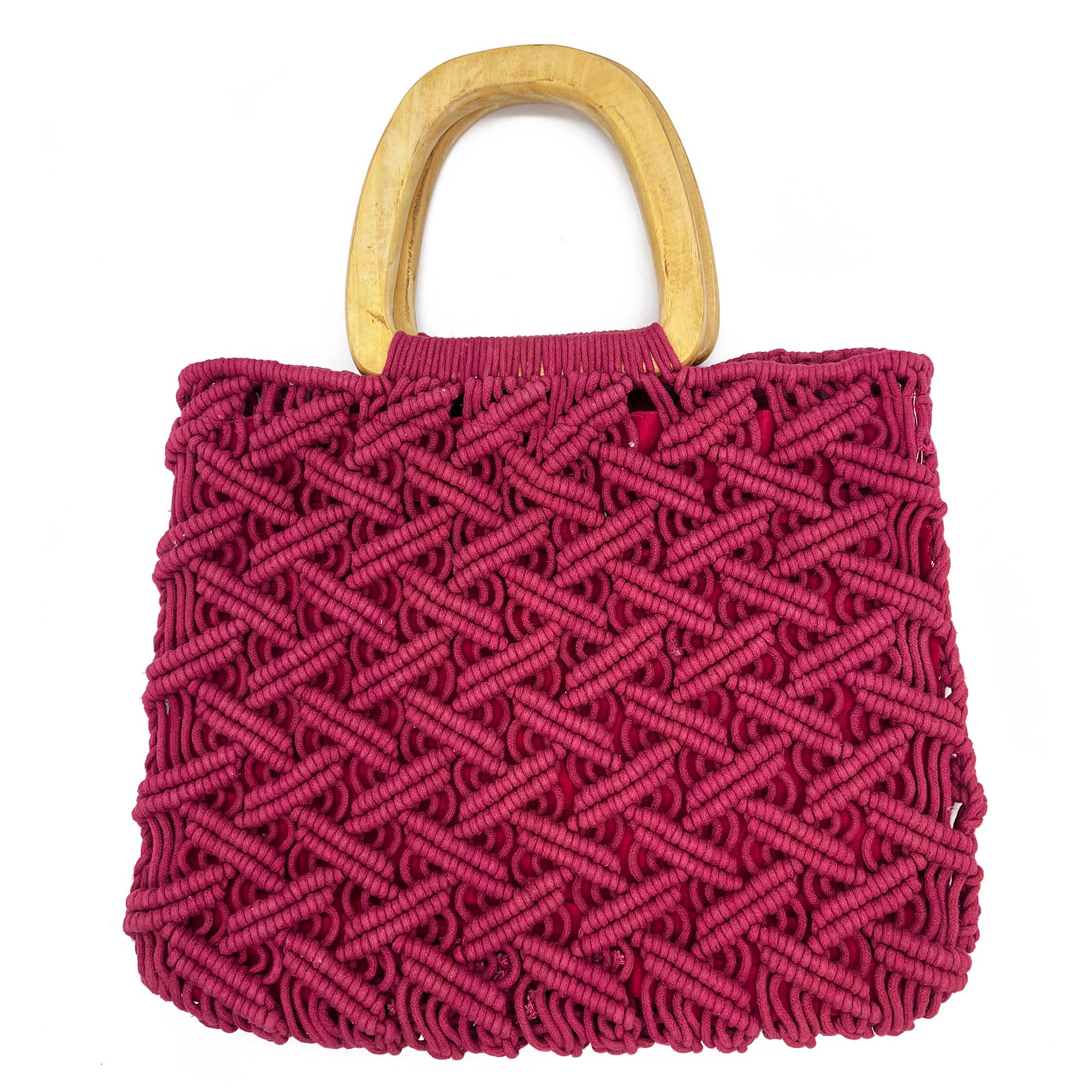 Terra Bag - Cotton macrame bag with wood handles - Rust