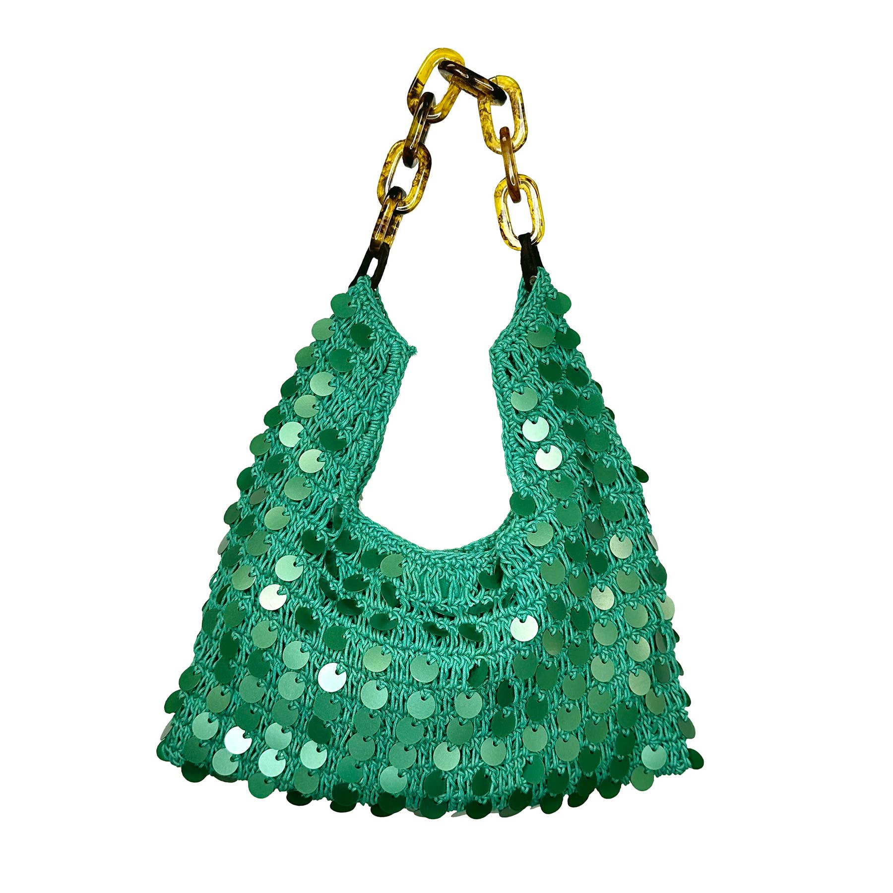 Mia Cotton Purse With Sequins and Chain Handle - Green