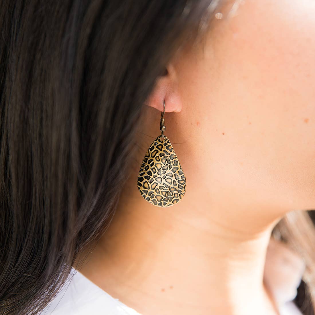 Giraffe Print Brass Engraved Earrings