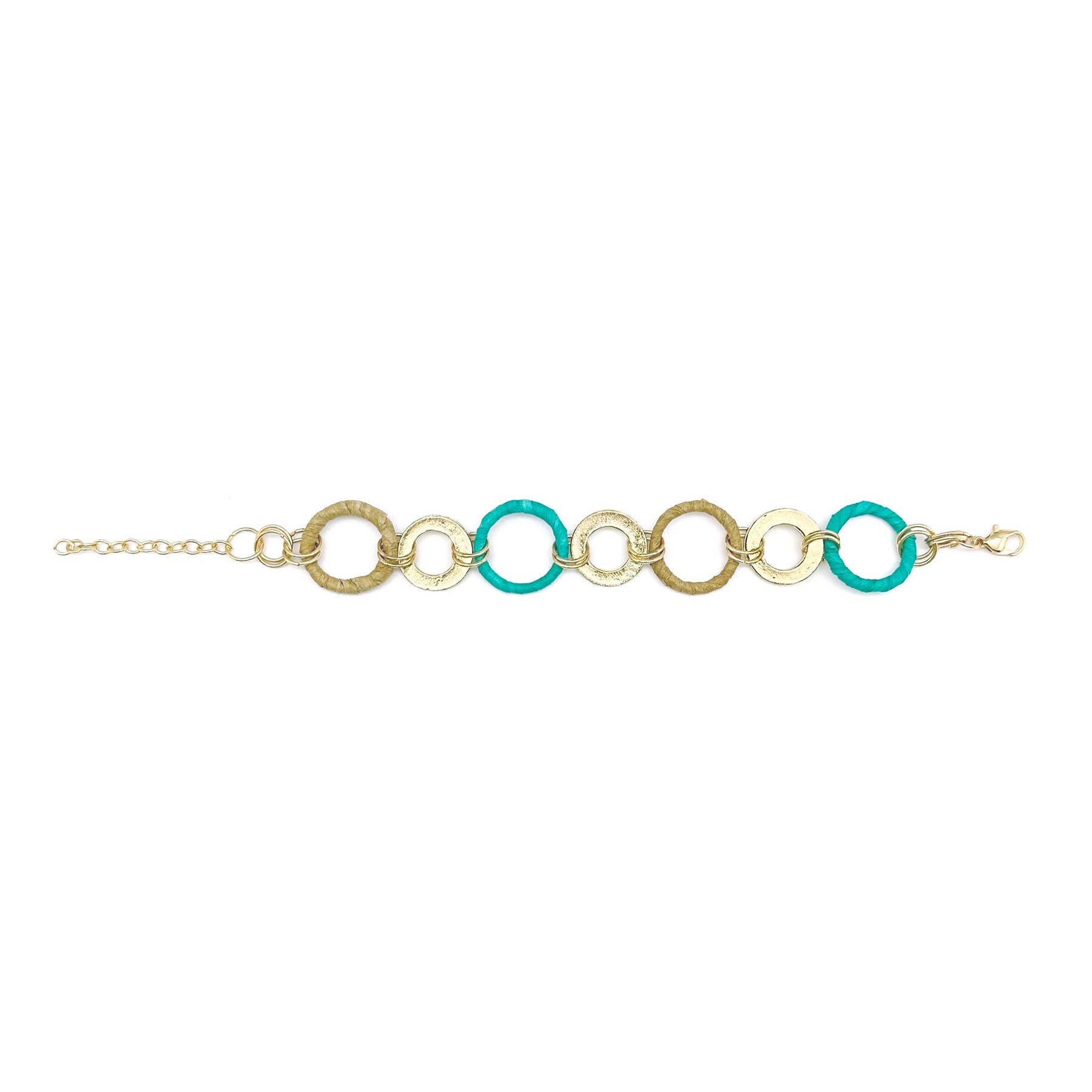Sachi Raffia Rings Bracelet - Teal Large and Small Rings