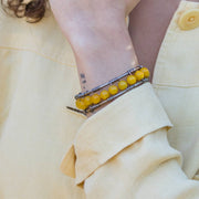 Wire-Wrapped Stone Cuff - Antique Silver with Yellow Agate