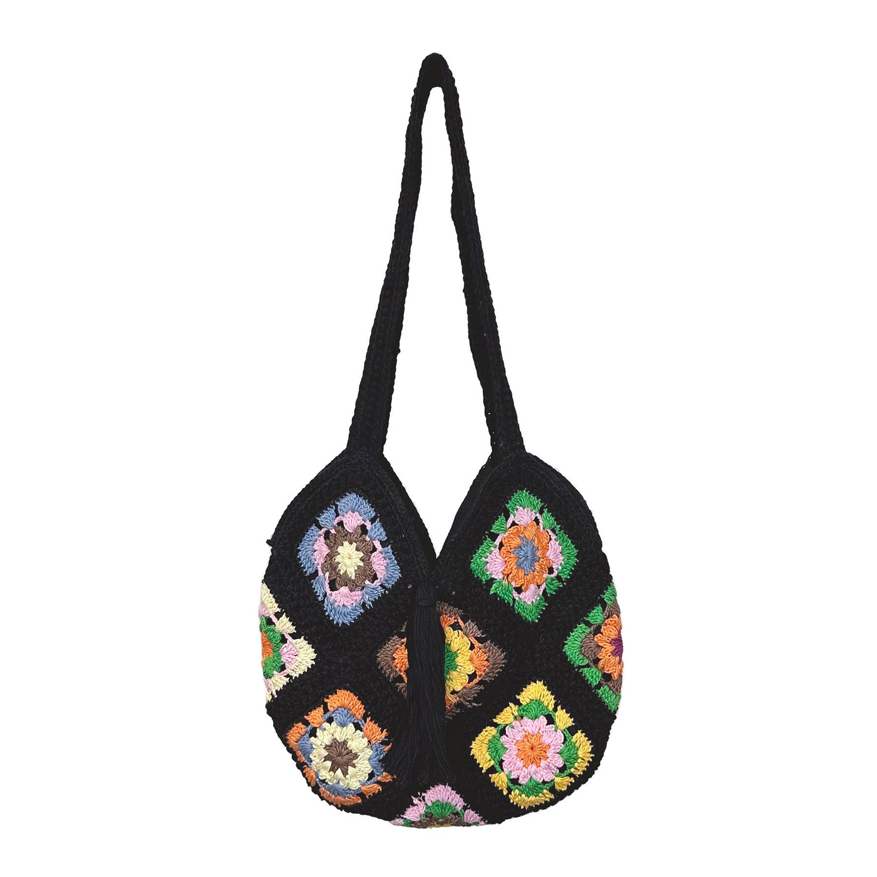 Laya Cotton Crochet Shoulder Bags- Black