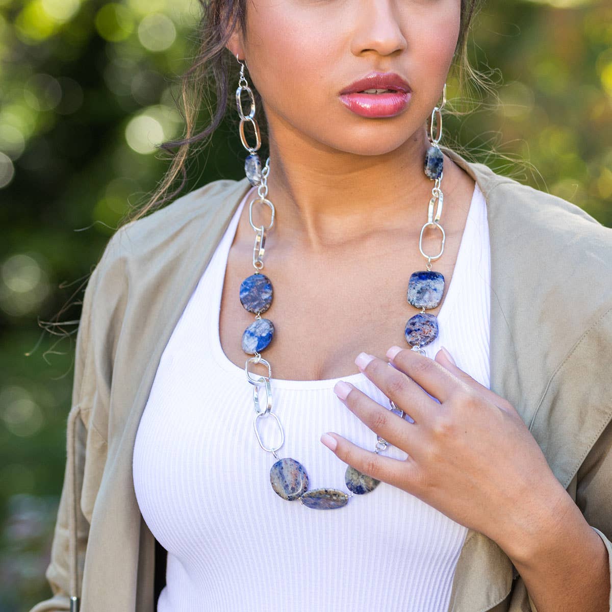 Silver Plated Semi-Precious Stone Long Necklaces and Display