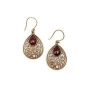 Tanvi Gold-Plated and Garnet Earrings - Filigree Teardrop