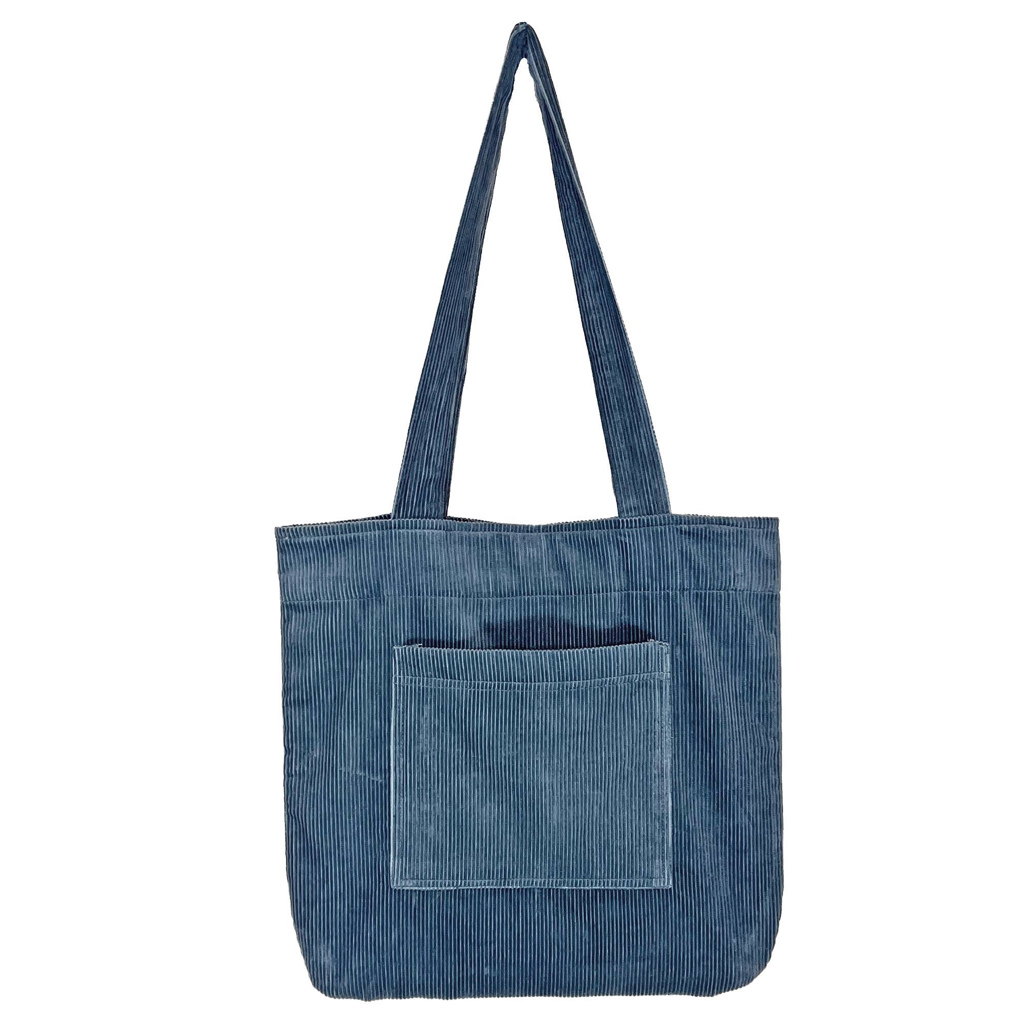 Corduroy Tote Bag with Front Pocket -Steel