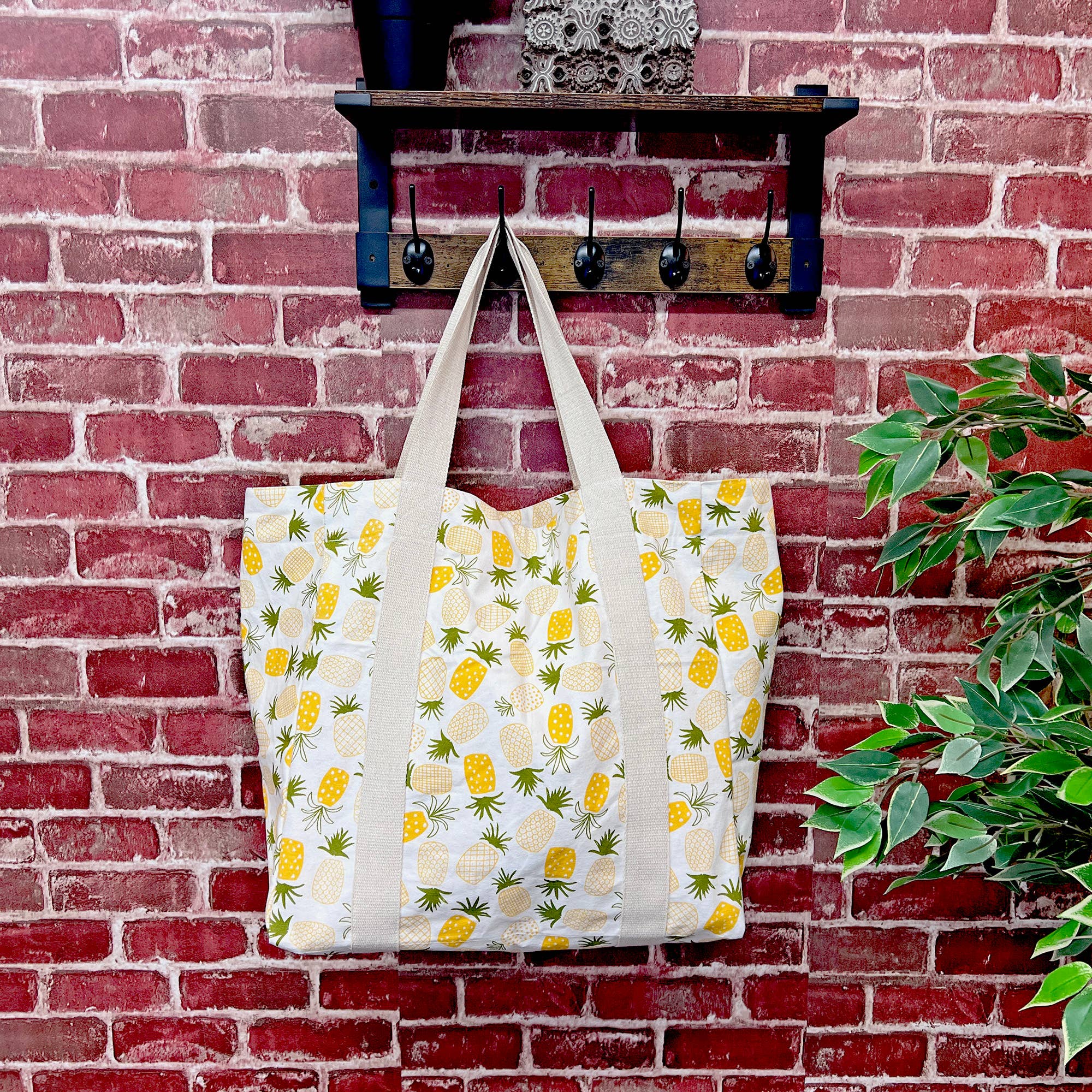 Handcrafted Canvas Bag with Block-Printed Pinapples