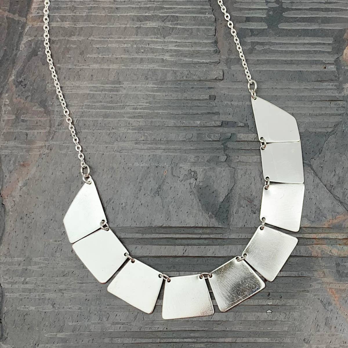 Silver Plated Necklace - Brushed Connected Shapes