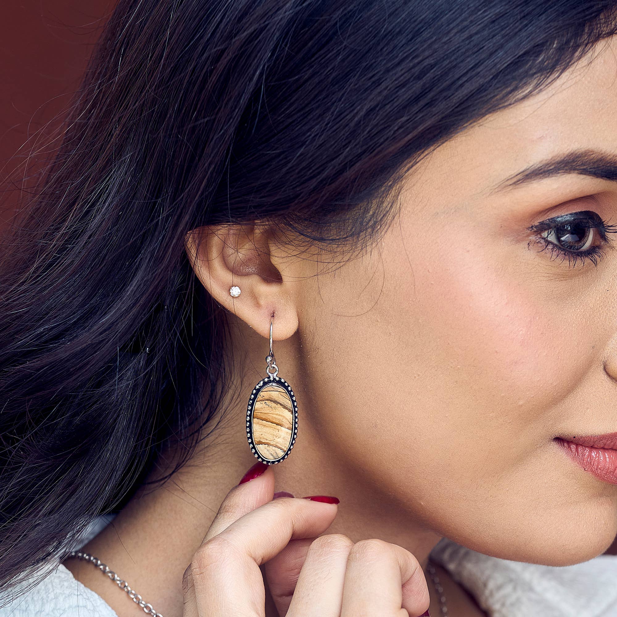 Handcrafted Semiprecious Stone Earrings - Picture Jasper