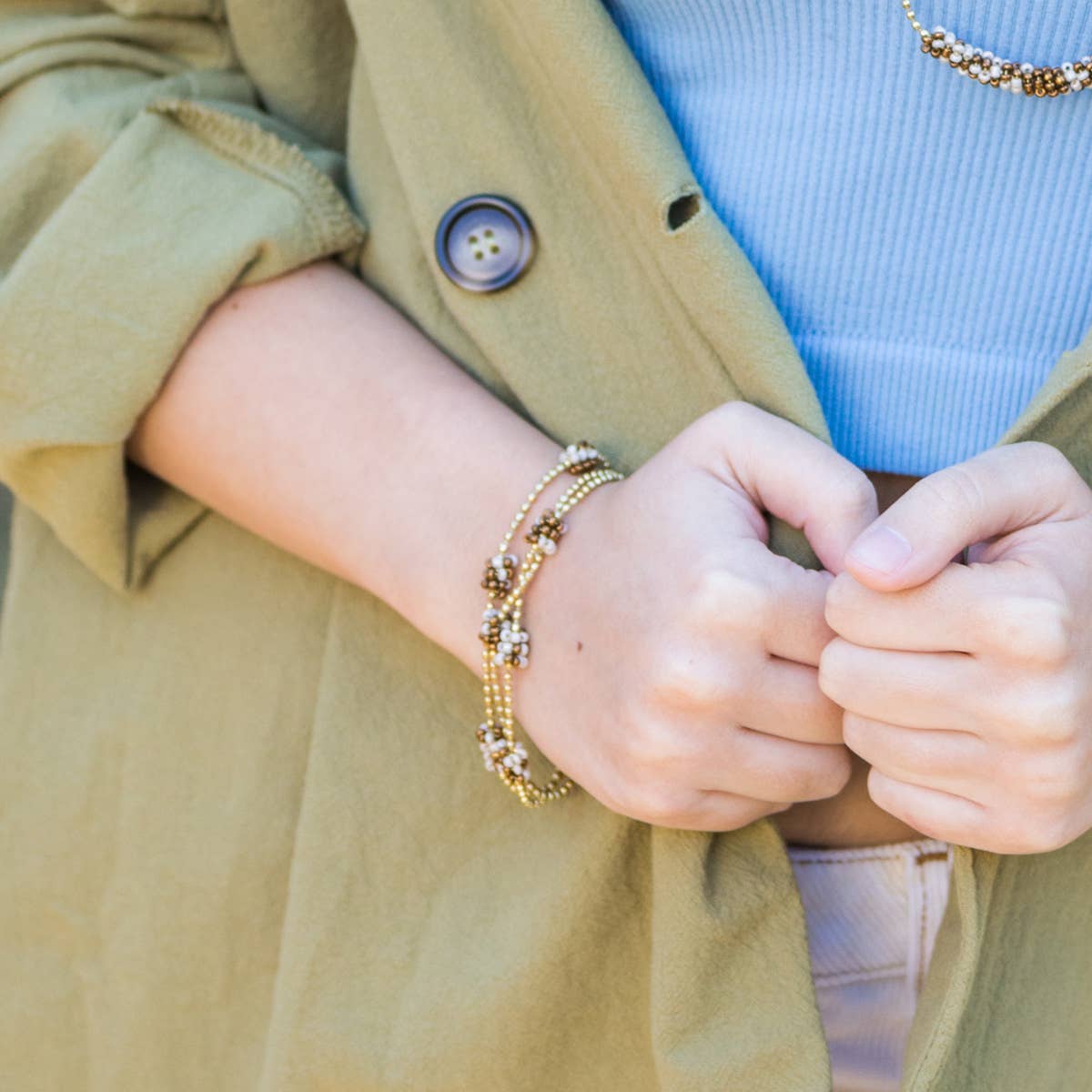 Sachi Coffee & Cream Collection Bracelet - Beaded Clusters
