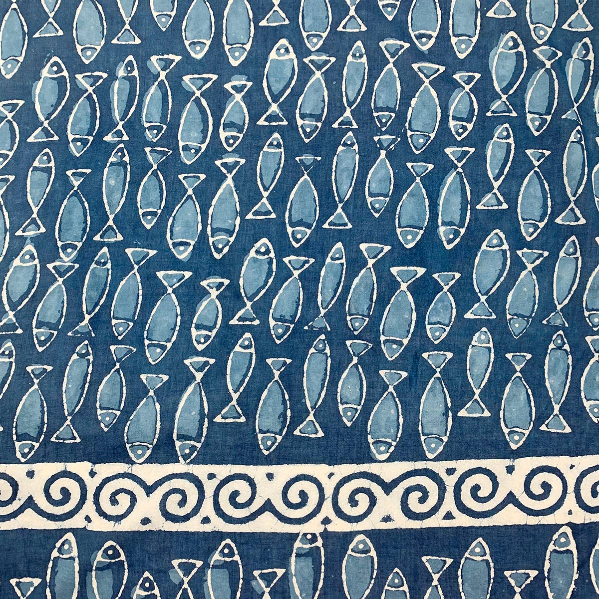 Block Printed Cotton Scarf - Indigo Blue Fish