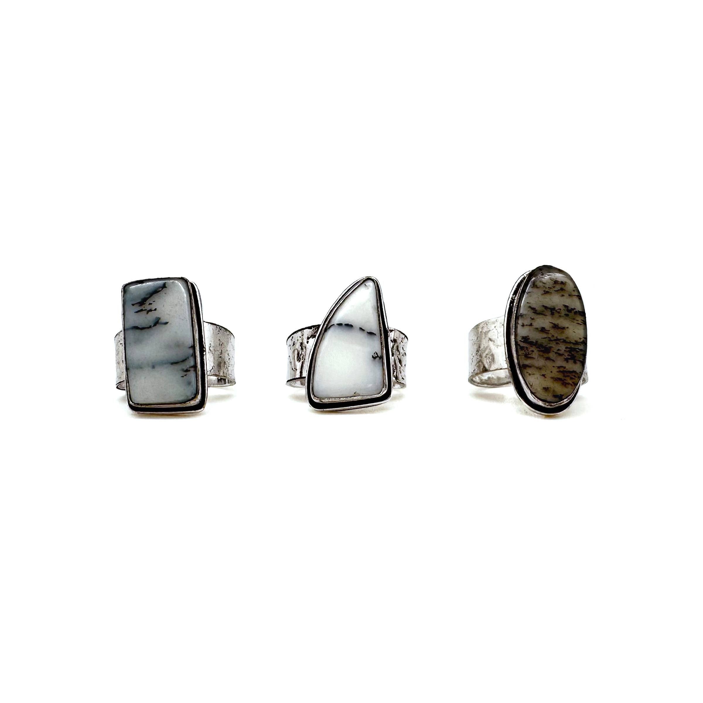 Handcrafted Kashi Semiprecious Stone Ring - Dendritic Opal