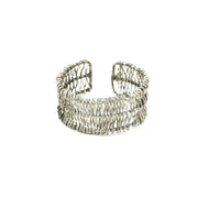 Basketweave Antique Silver Middle Bar Wrapped Cuff