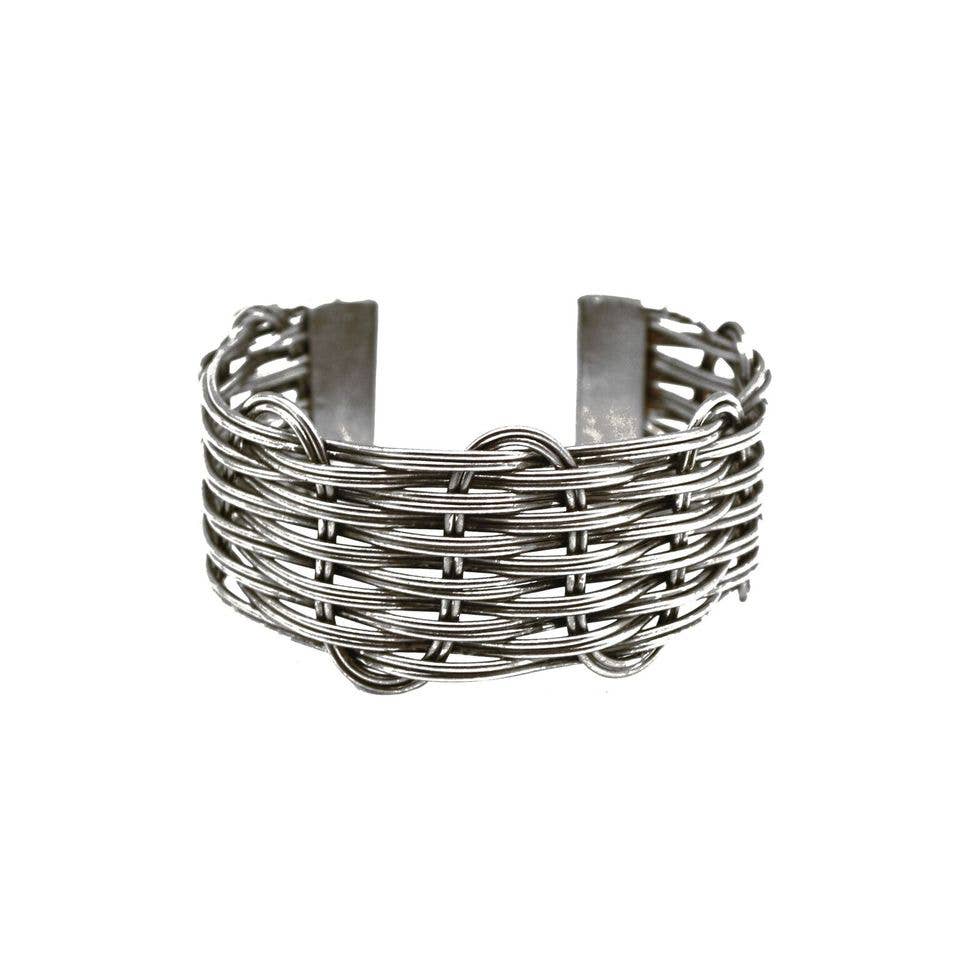Basketweave Antique Silver Wavy Weave Cuff