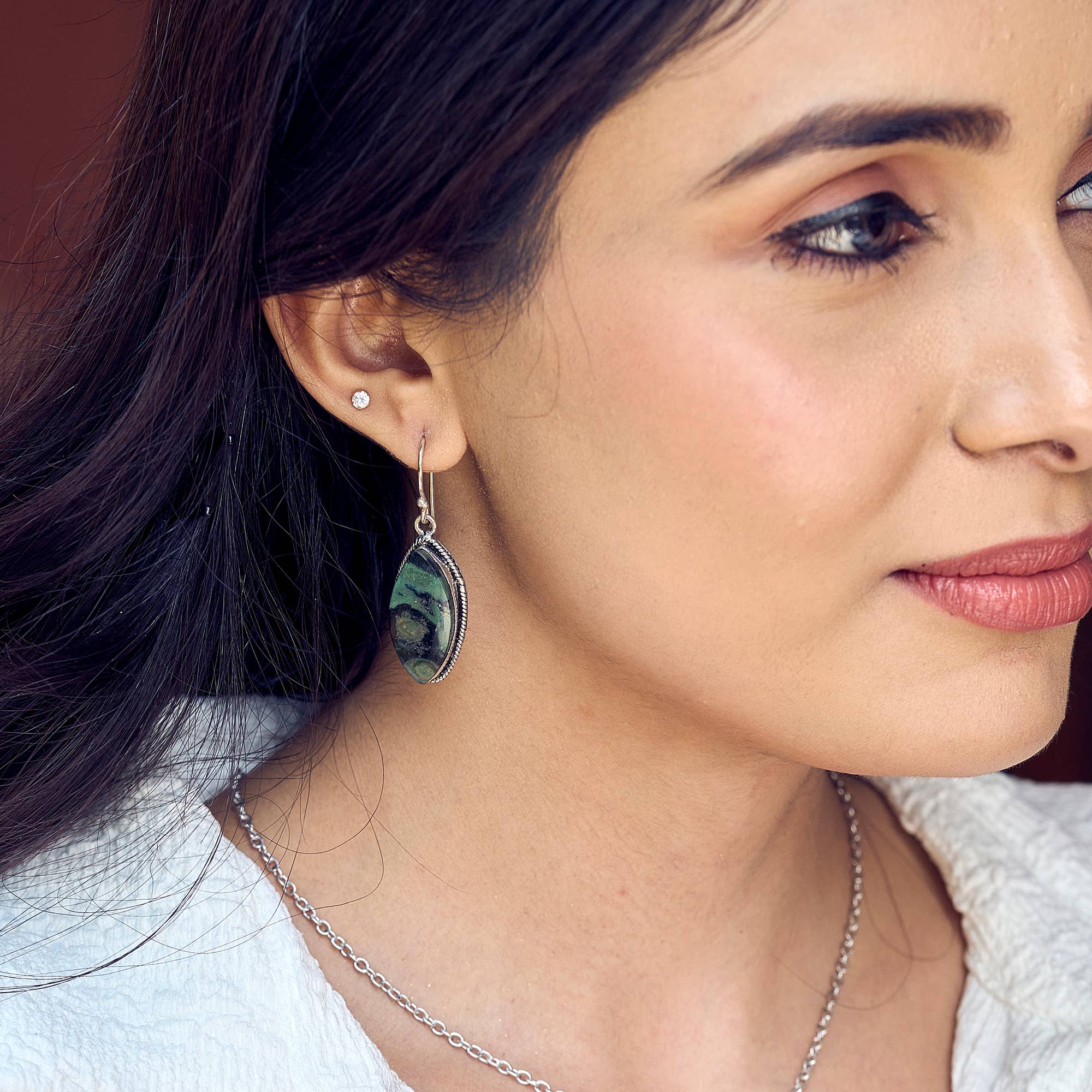 Kashi Semiprecious Large Stone Earrings - Kambaba Jasper