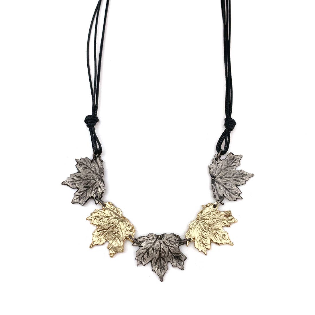 Pewter Necklace - Maple Leaves in Brass/Antique Silver