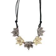 Pewter Necklace - Maple Leaves in Brass/Antique Silver