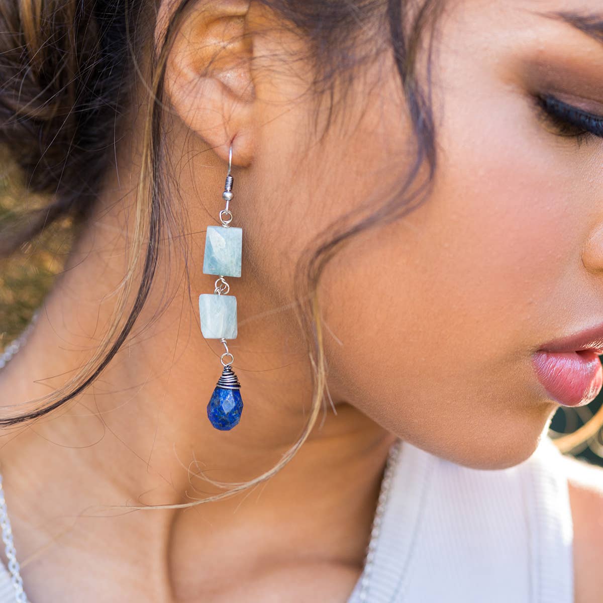 Banjara Cascading Stones Earrings - Amazonite, Lapis