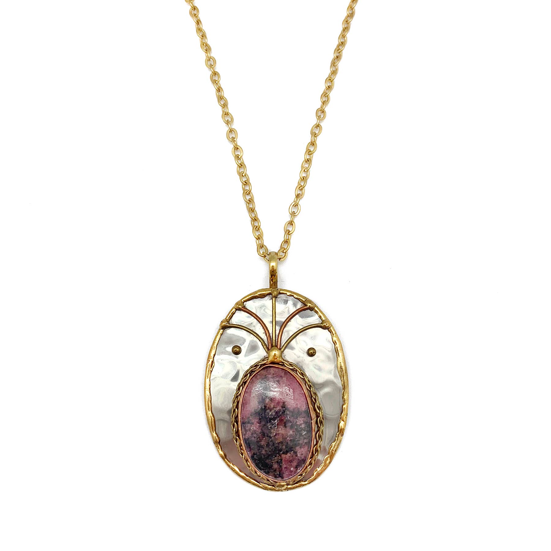 Mixed Metal and Rhodonite Pendant with Chain