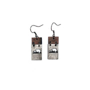 Pewter Earrings - Mama Bear and Bear Cub in Rectangle