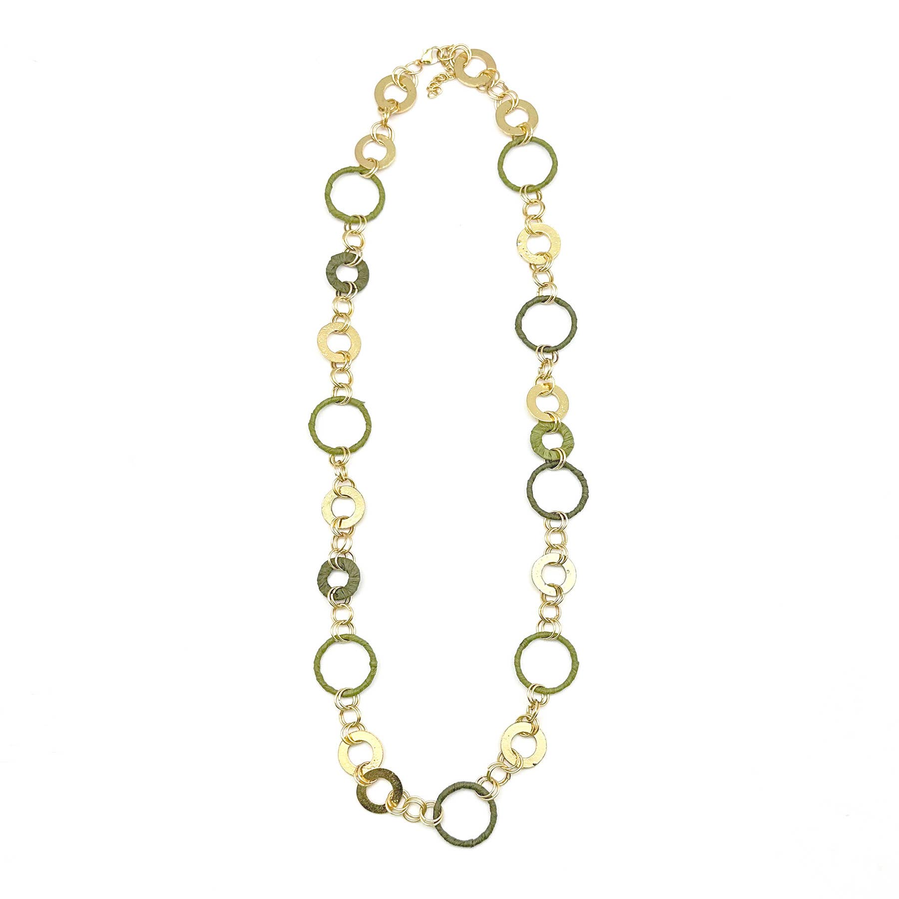 Sachi Raffia Rings Necklace - Olive Large and Small Rings