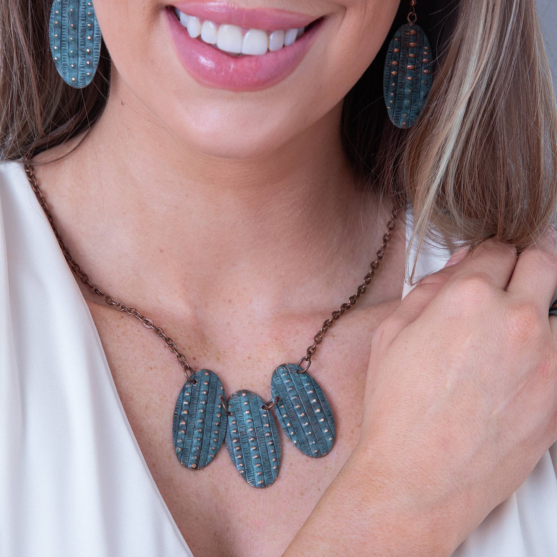 Copper Patina Necklace - Rivet Stripes