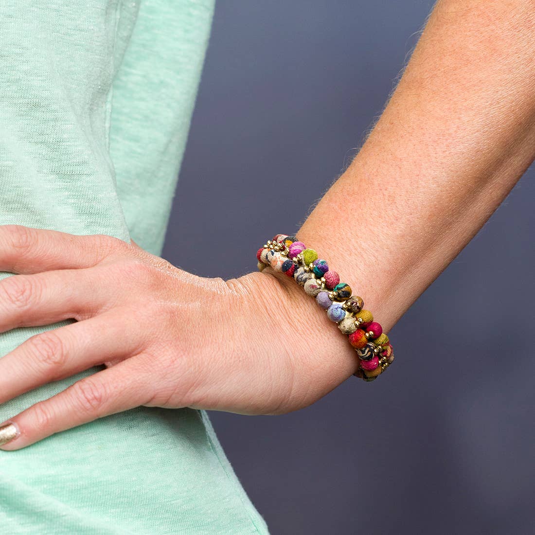Aasha Kantha Beads Narrow Handcrafted  Bracelet