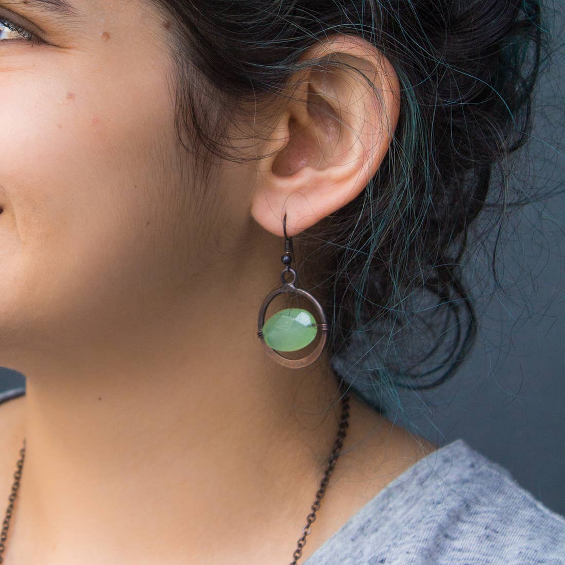 Banjara Copper Circle Earrings with Aventurine