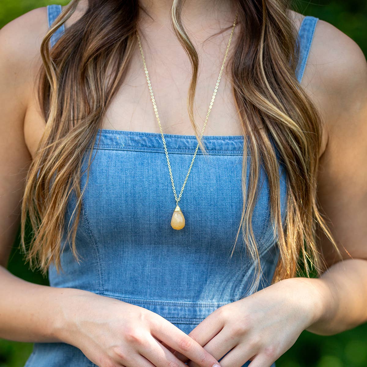 Gold-Plated Yellow Aventurine Teardrop Necklace