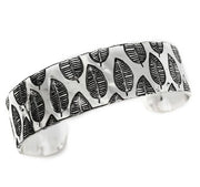 Modern Leaf Silver Engraved Cuff Bracelet