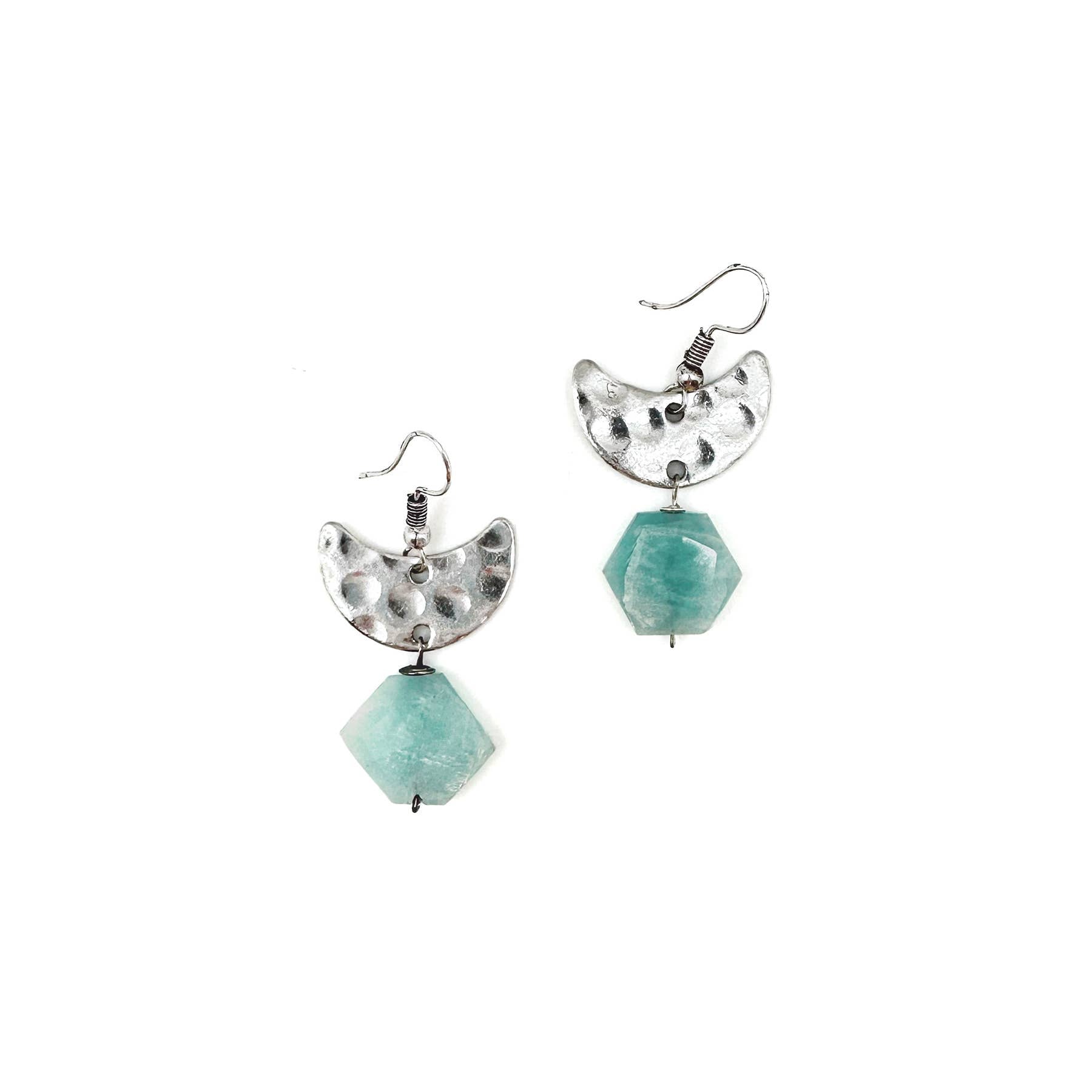 Banjara Collection Earrings - Amazonite, Silver Crescents