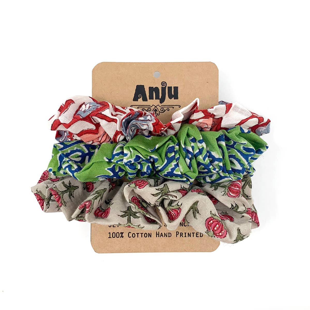 Block Printed Hair Accessories - Three Medium Scrunchies