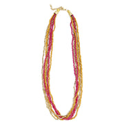 Seed Bead Multi-Strand Bib Necklace - Pink and Gold