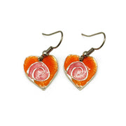 Pewter Earrings with Color Enamel - Orange/Pink Heart