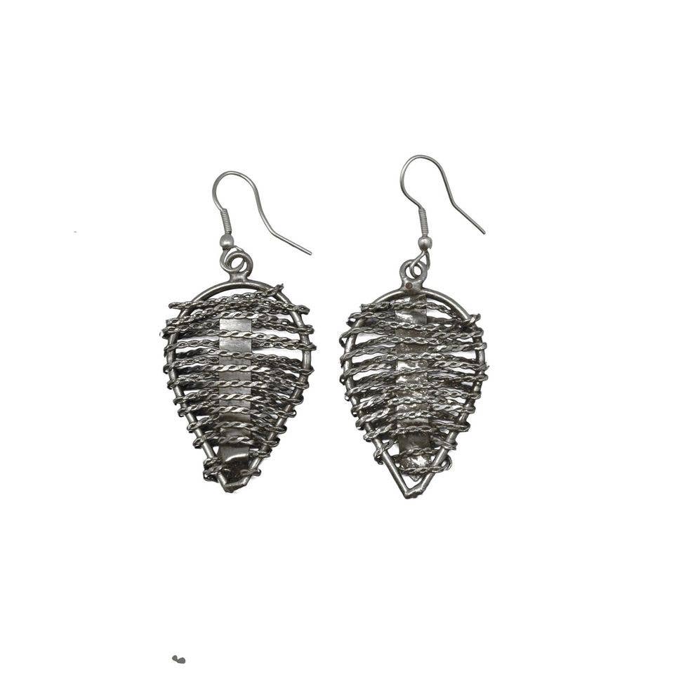 Basketweave Antique Silver Inverted Teardrops Earrings