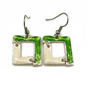Pewter Earrings with Color Enamel - Light Green/Cream
