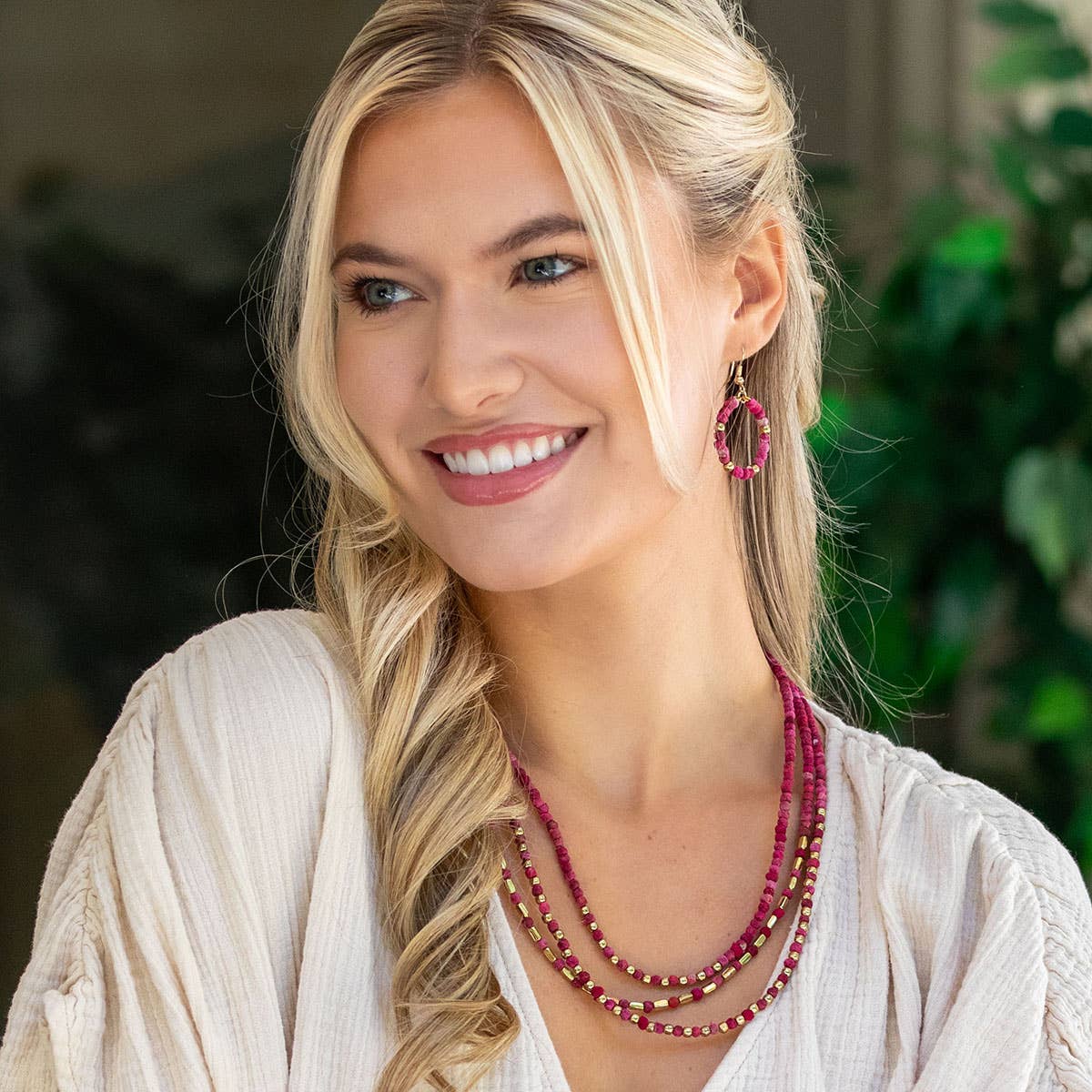 Aasha Glimmer Blush Kantha Layered & Handcrafted Necklace