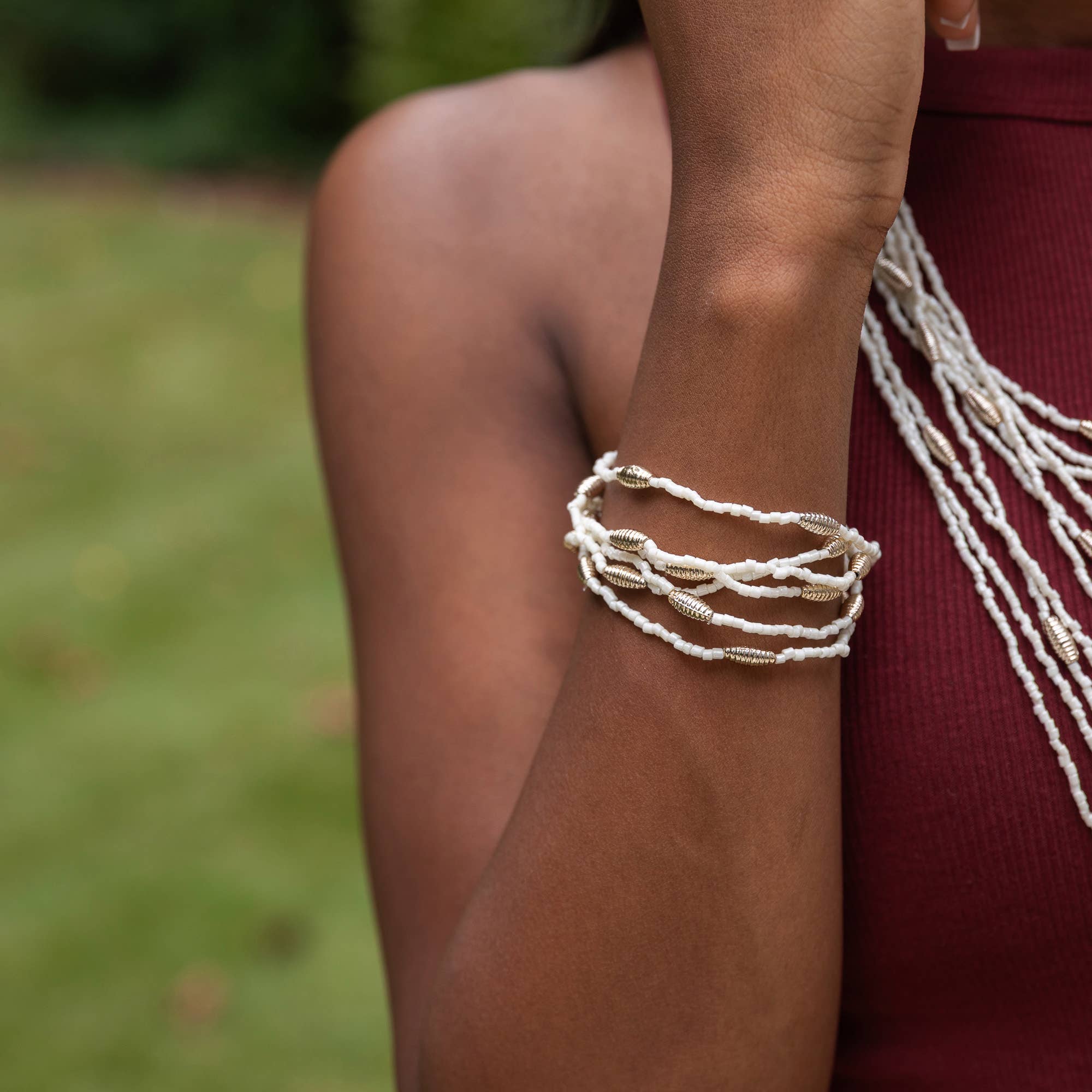 Seed Bead Stretch Bracelet - White