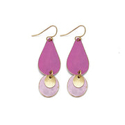 Brass Patina Earrings - Pink and Lilac Two Tiered Dangle