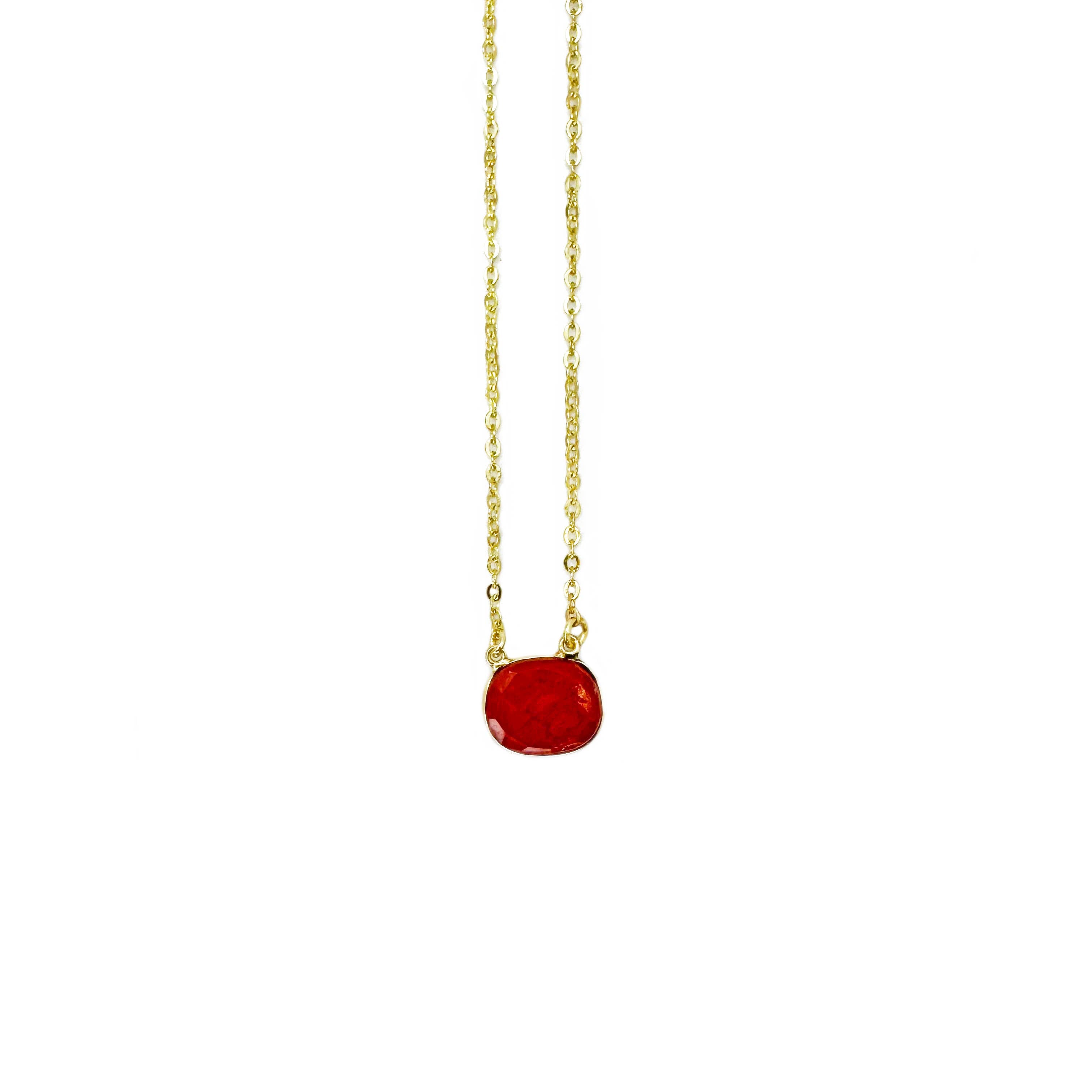 Gold Plated Necklace with Semi-Precious Stone - Red Jasper