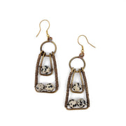 Wire-Wrapped Stone Earrings - Antique Brass Dalmatian Jasper