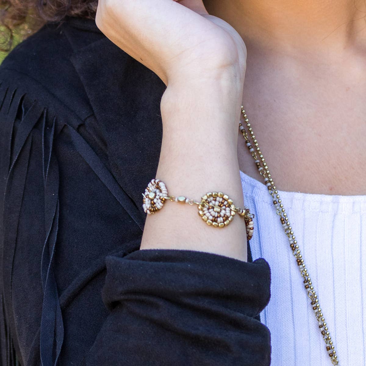 Sachi Coffee & Cream Collection Bracelet - Three Small Discs